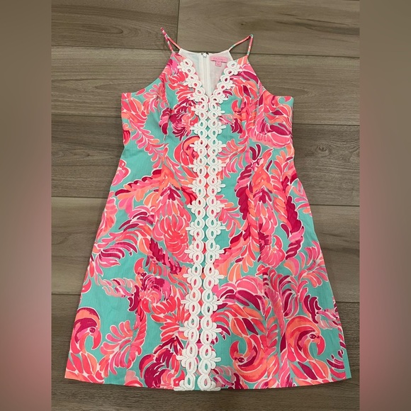 Lilly Pulitzer Poolside Blue Love Birds Print Pearl Shift Dress Sun Dress Sz 14 - Picture 1 of 6